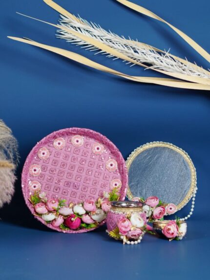 Floral Pink Karwa Chauth Thali Set
