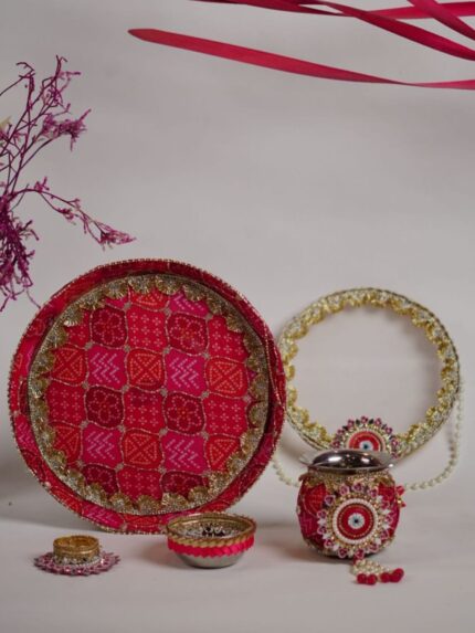 Karwa Chauth Special Bandhej Print Thali Set