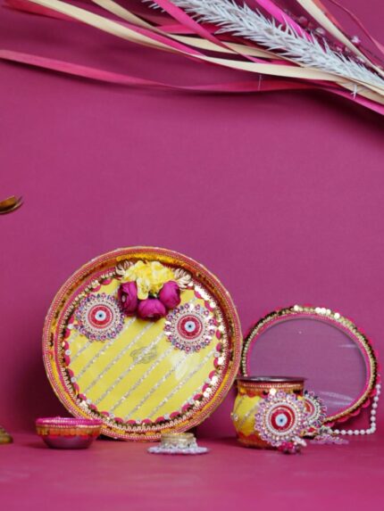 Floral Yellow Karwa Chauth Thali Set